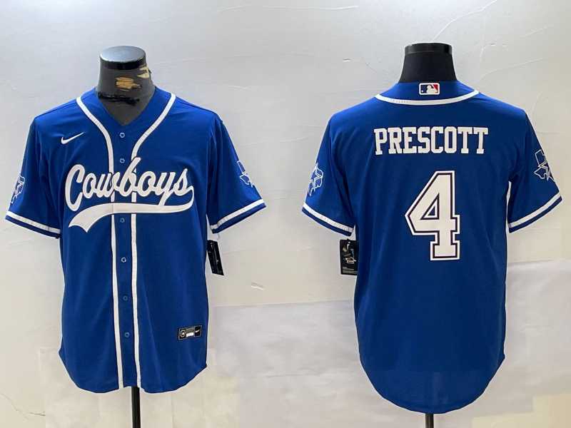 Mens Dallas Cowboys #4 Dak Prescott Light Blue Stitched Cool Base Nike Baseball Jersey